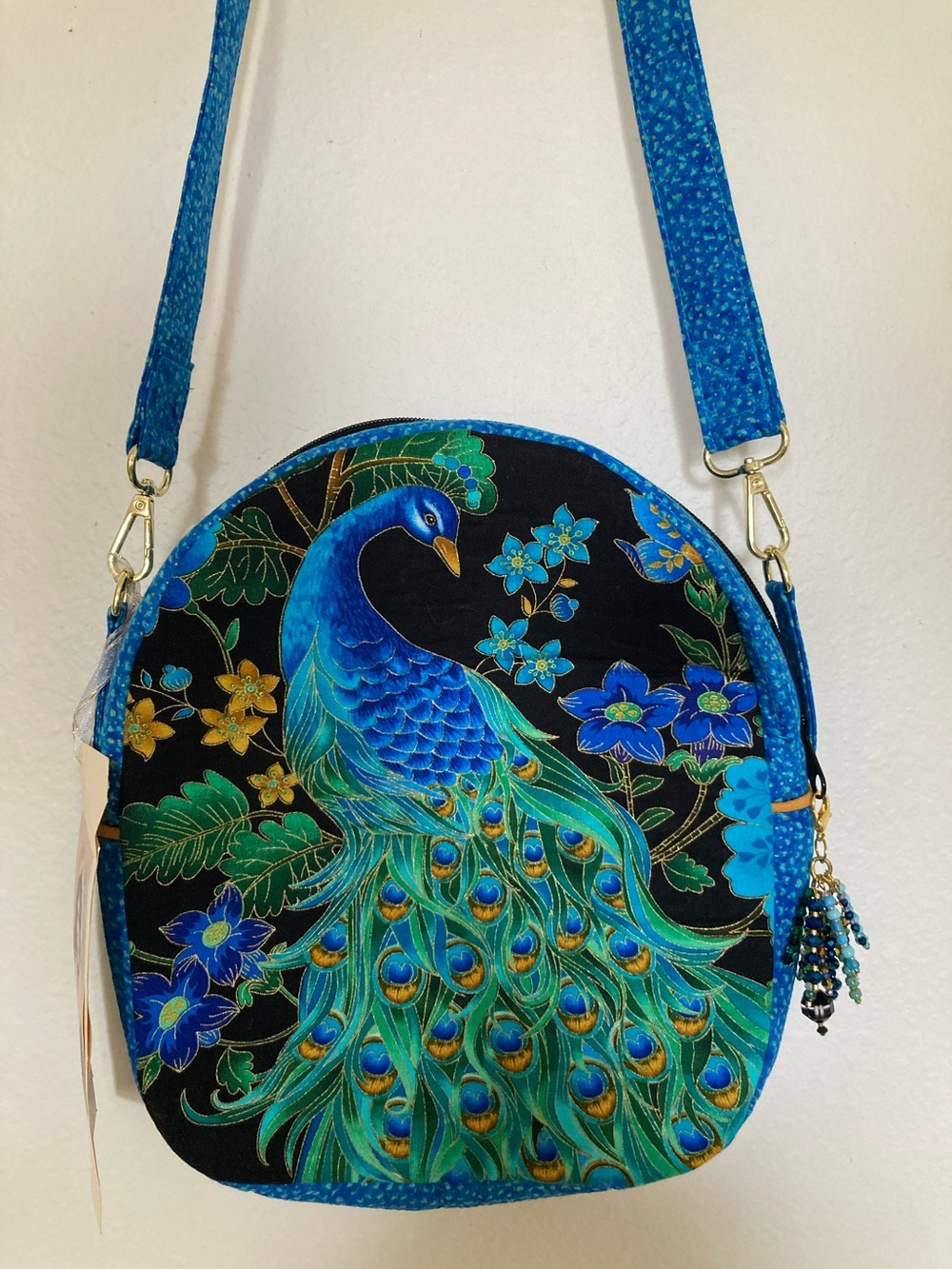 Handmade Cloth Blue Peacock Crossbody Bag NWT 🎁 🧑🎄